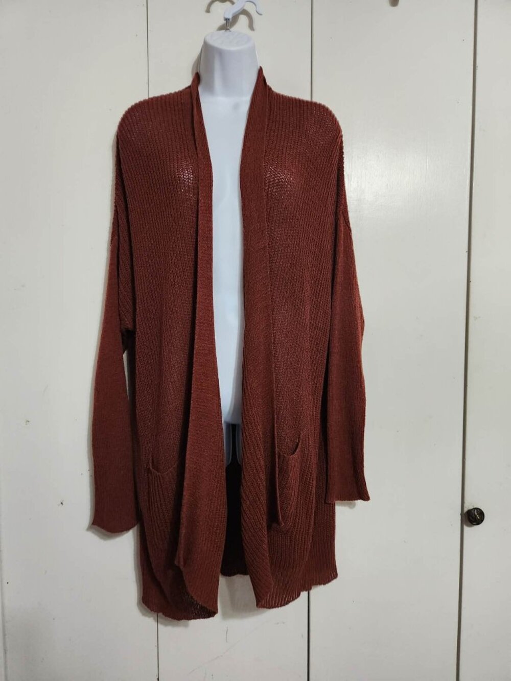 Daytrip Sweater Cardigan XL Rust Brown Loose Knit Open Front Long Duster Boho